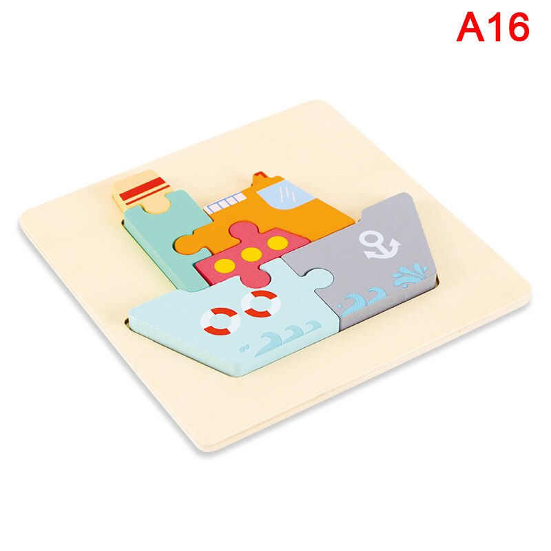 Baby 3D Wooden Puzzle Educational Toys Kids Cartoon Animal Intelligence Puzzles: A16