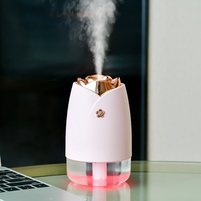 Bil æterisk olie diffusor mini ultralyd rose luftfugter led lys usb aromaterapi fogger bil luftfrisker