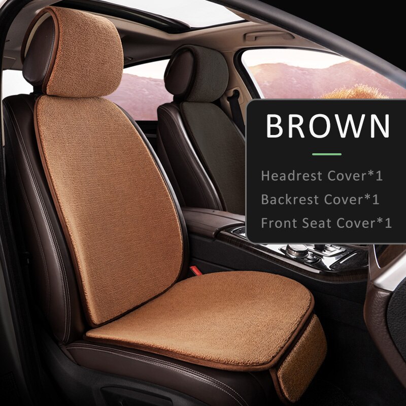 Karcle Car Seat Cover Set Backrest Headrest Cover Protector Polar Fleece Back Pad Mat Universal for Auto Interior Truck SUV: brown-3pcs