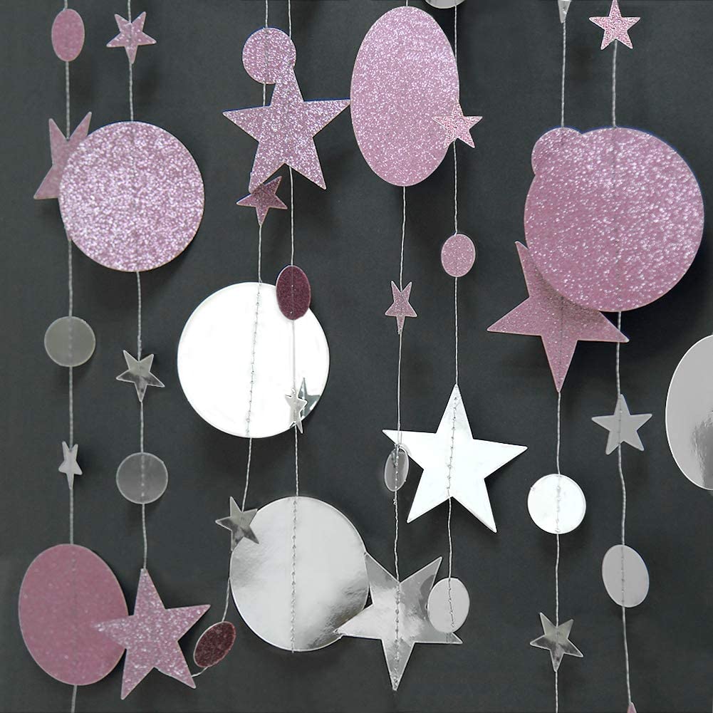 4M Mirror Paper Star Round Garland Flash Banner Happy Birthday Decoration Boy Girl Baby Shower Curtain Decor Wedding Home Decor