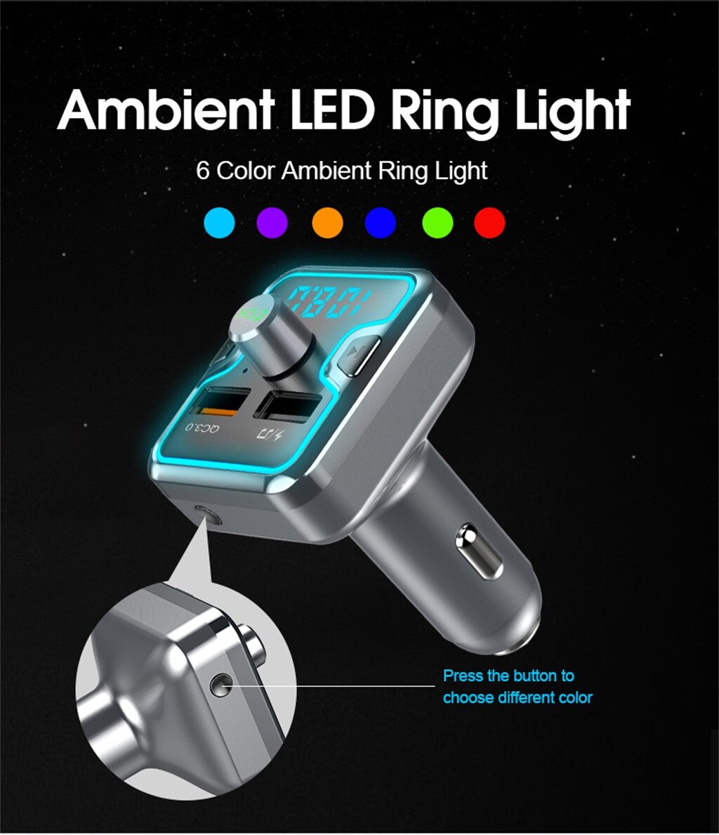Usb Auto Blueteeth Fm Transmitter Car Charger Adapter Sigarettenaansteker Power 7 Kleuren Met Handen Gratis Auto Led Backlight MP3