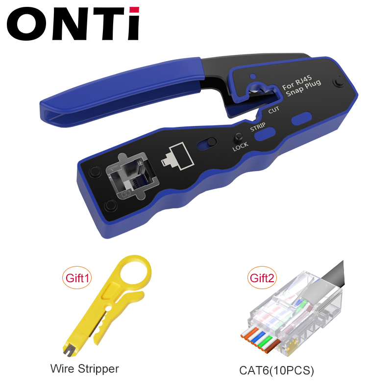 Connecteur ONTi RJ45 Cat7/6/6A/5E, outil de sertissage RJ45 passant à sertir avec lame de rechange dénudeur de câble Ethernet: Beige