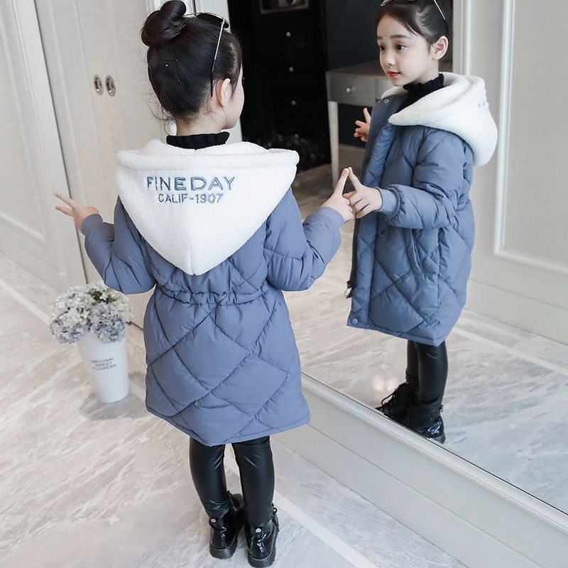 Meisjes Winterjas Warme Jas Kleding Dikke Parka Kinderen Winter Jassen Kids Grote Bont Kap Bovenkleding Voor 4-14years: Blauw / 160