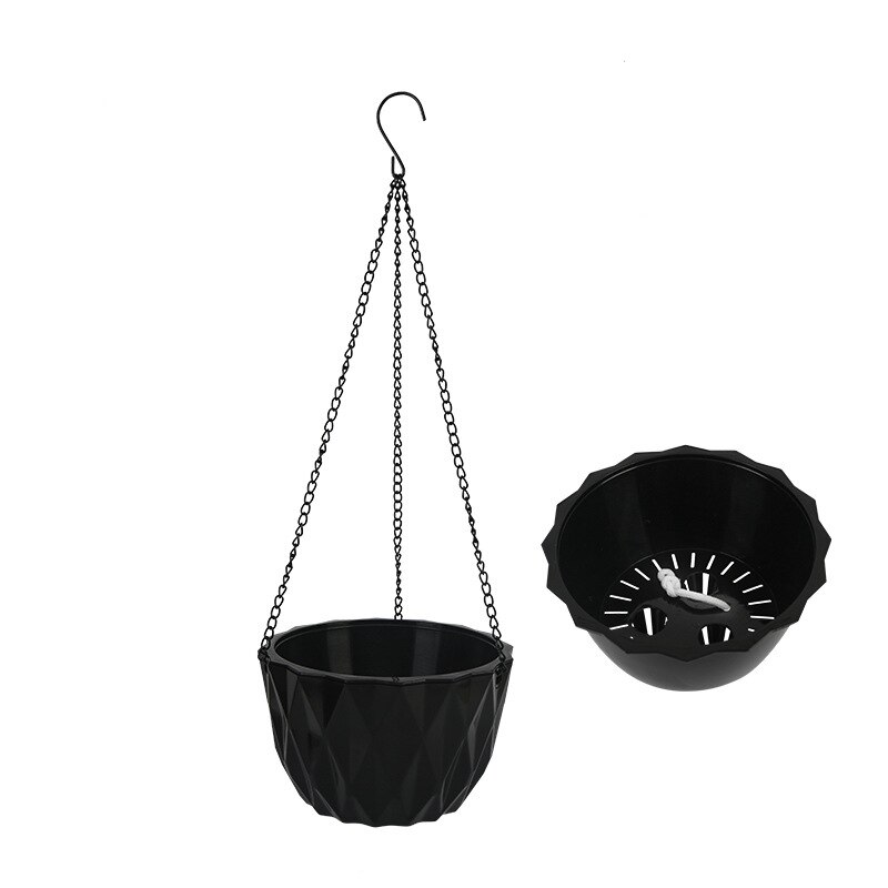 Macetas colgantes de cadena de Maceta de jardín creativas, maceta de flores, cesta decoración para el hogar, balcón, plantas hidropónicas, tejido de mimbre de imitación: Negro