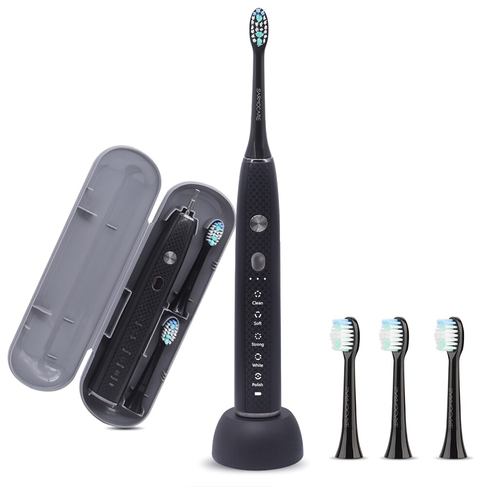 Ultrasonic Sonic Electric Toothbrush Rechargeable S600 5 models Wireless IPX7 Waterproof For Toothbrushes automatic toothbrush: 1 black with 2 heads