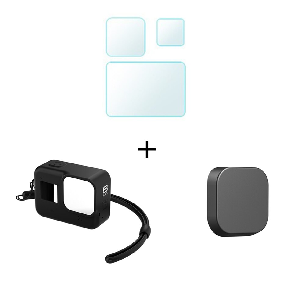 Protective Silicone Case for GoPro Hero 8 Black Tempered Glass Screen Protector Film Lens Cap Cover for Go Pro 8 Accessory: GMA-07