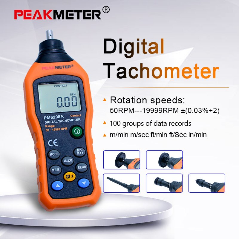 Peakmeter  pm6208a berøringsfrit digitalt omdrejningstæller højtydende 50-19999 omdr./min. maks. omdr./min. omdrejningsmåler