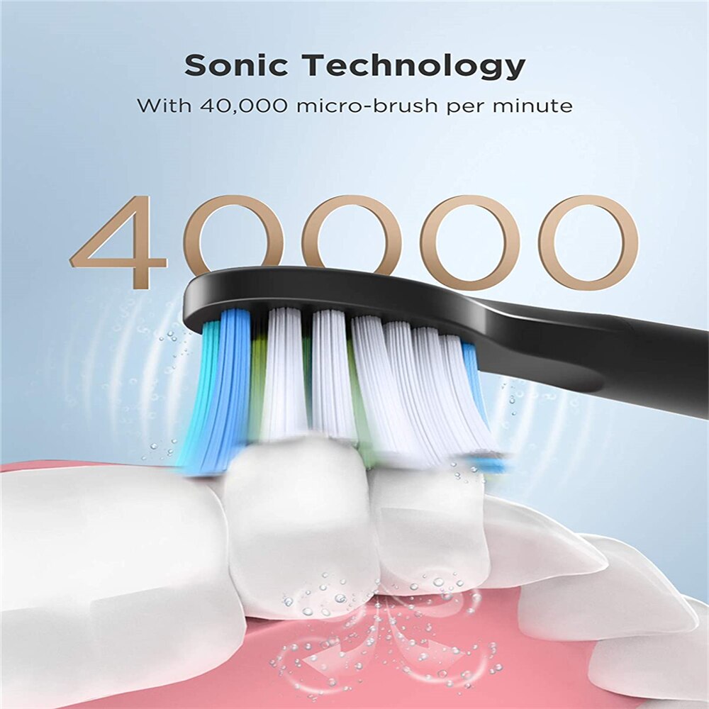Fairywill-cepillo de dientes eléctrico sónico para adulto, recargable por USB, resistente al agua, 8 cabezales de repuesto