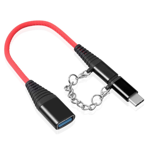 Fonken 2 in 1 otg usb-kabeladapter, micro usb type c naar usb-converter, mini korte micro usb-kabel, usb c-oplaadkabel: Zwart