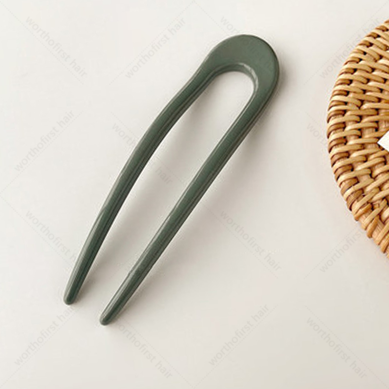 Women Hairpin Simple U Shape Plastic Hair Sticks Sweet Hair Holder Clips Headband Hair Accessories: green