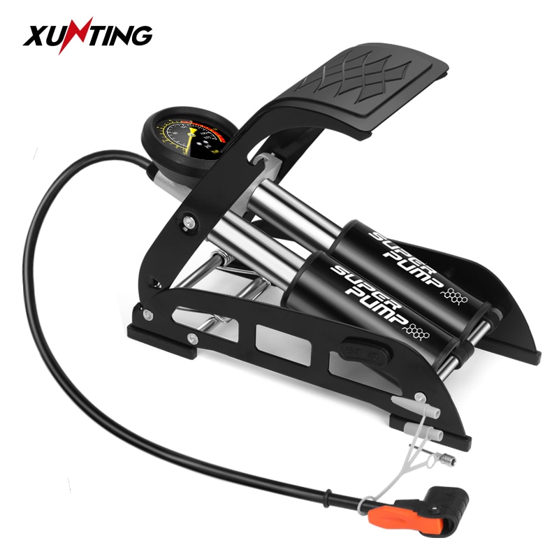 Xunting Foot Air Pump with 180PSI Pressure Gauge Fits Presta Schrader for Ball Scooter Car Toys Bicycle Pump Bike Accessories