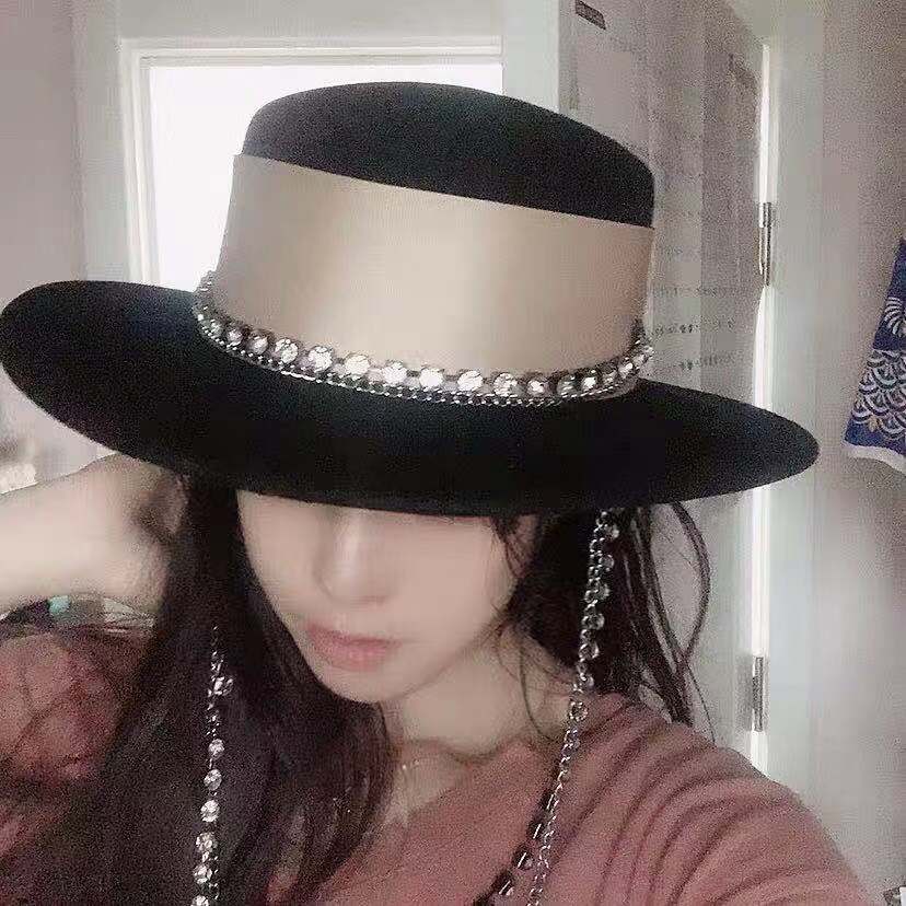 01908-jinri-67 Prominente mädchen Dame Metall Kette filzhüte kappe frauen formale abendessen Panama Hütte