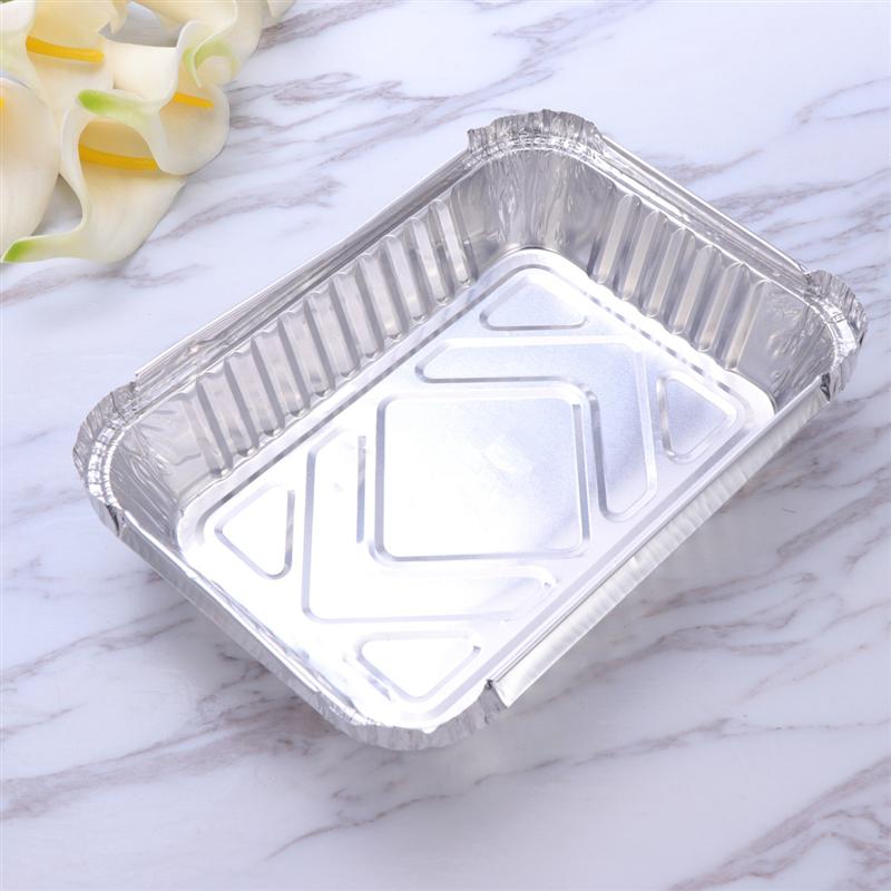 20 st engångsmatlåda av aluminiumfolie bbq som håller brickor plåtfoder för byte av fettfångare utan lock (silver)