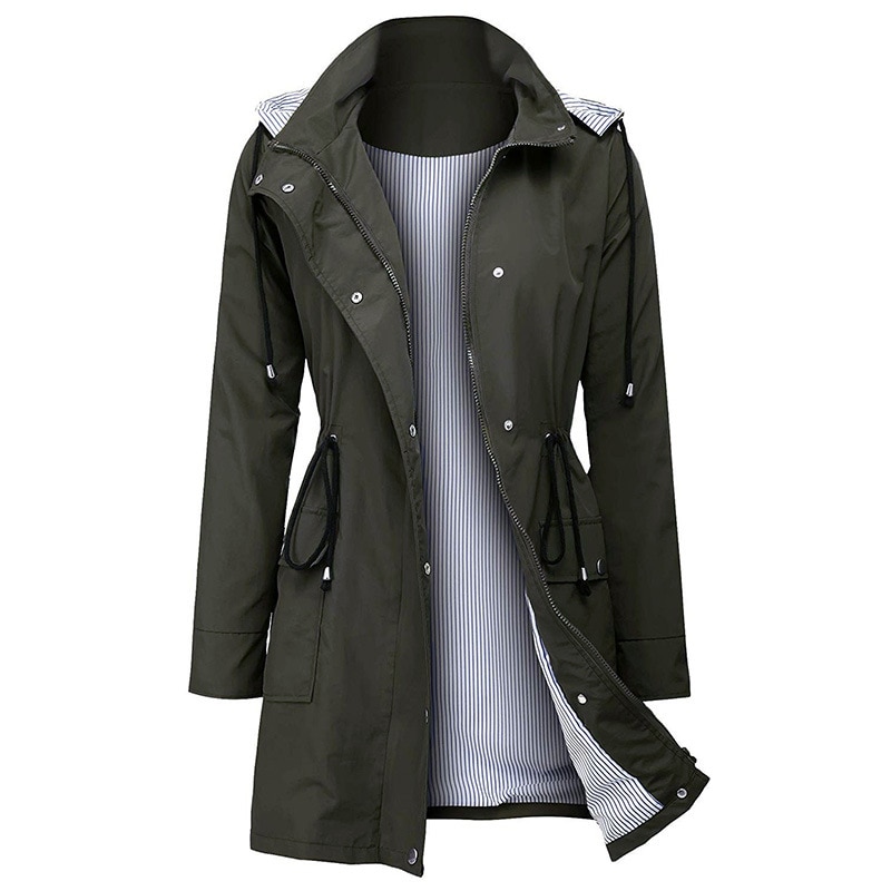 Gabardina impermeable con capucha para mujer, chaqueta de lluvia con capucha desmontable activa para exteriores, para acampar, senderismo, viajes y otros