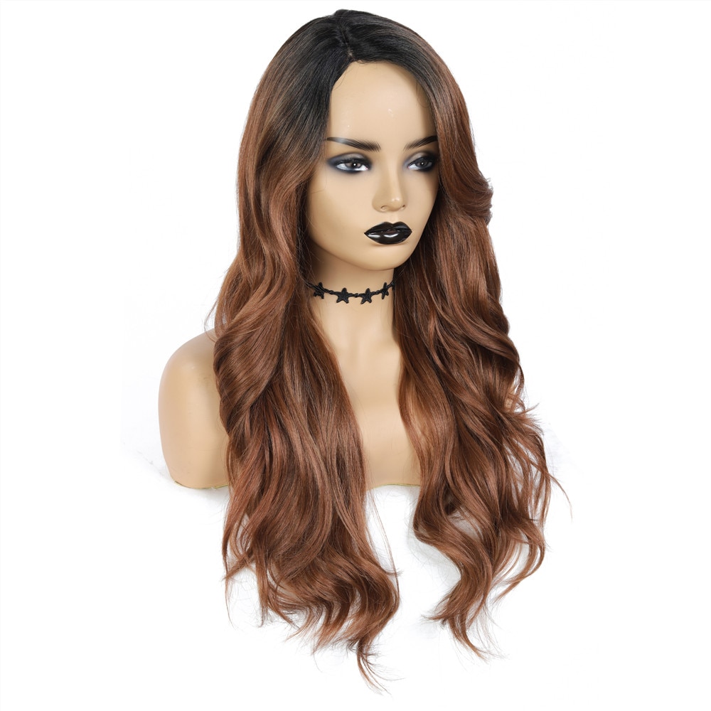 SOKU Pelucas długo brązowy falisty peruka syntetyczny Sznurówka przód peruki dla czarny kobiety Sznurówka peruka syntetyczny Glueless ciepło odporny Fiber peruki