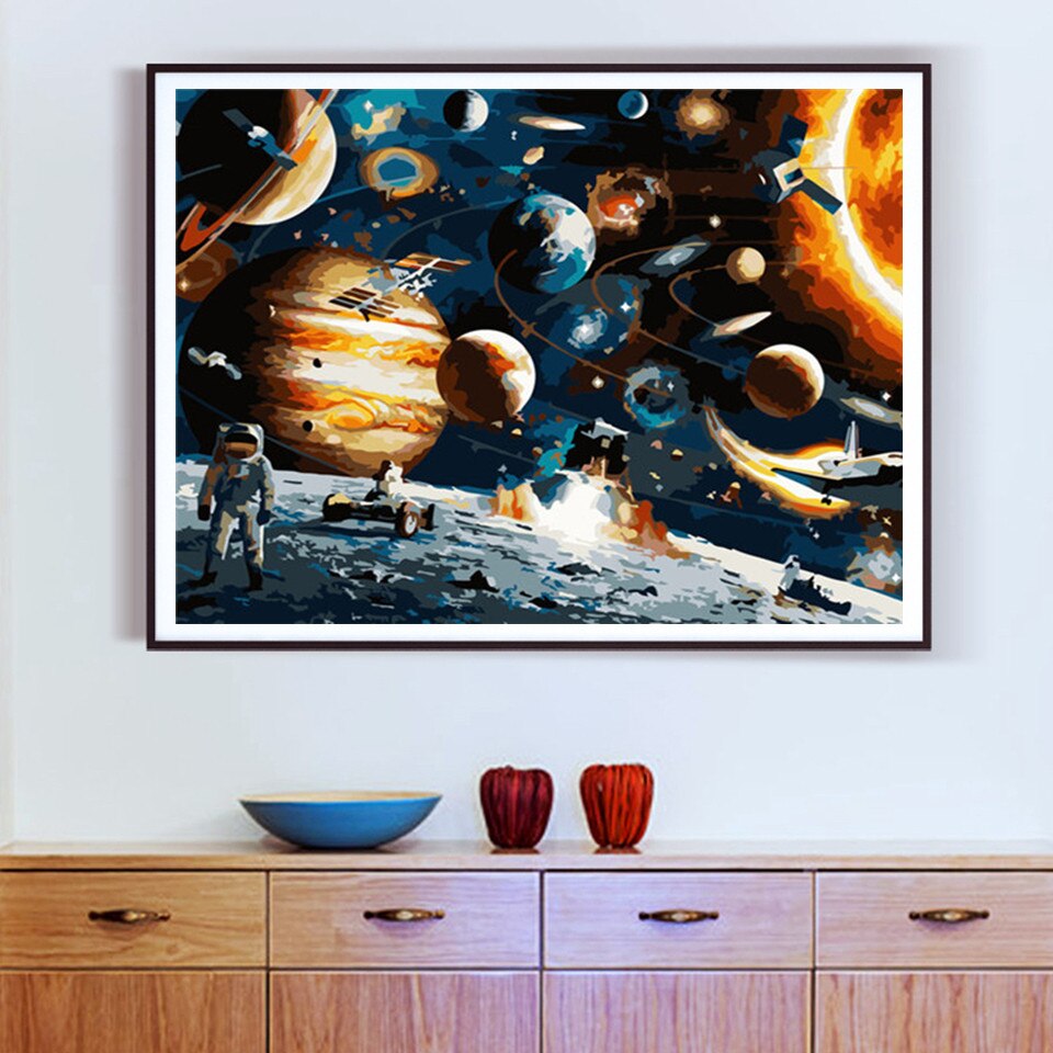 Pintura al óleo AZQSD por número, imagen DIY de arte de pared de planeta para la sala de estar, decoración del hogar, colorear por números, paisaje, único