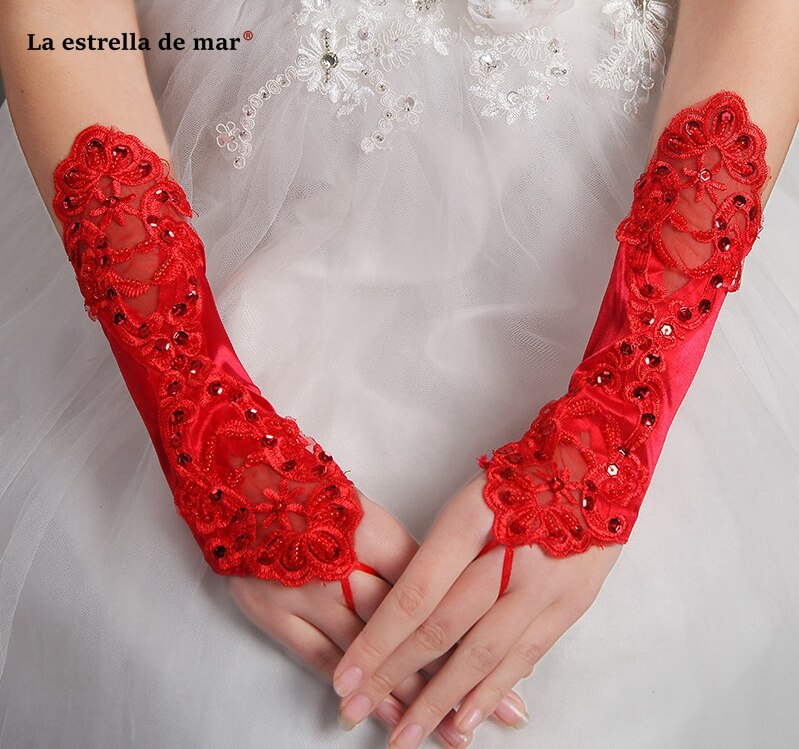 Gants de mariage pour mariée perle multicolore satin sans doigts mariée gants de mariage coude spot applique mariage perlé