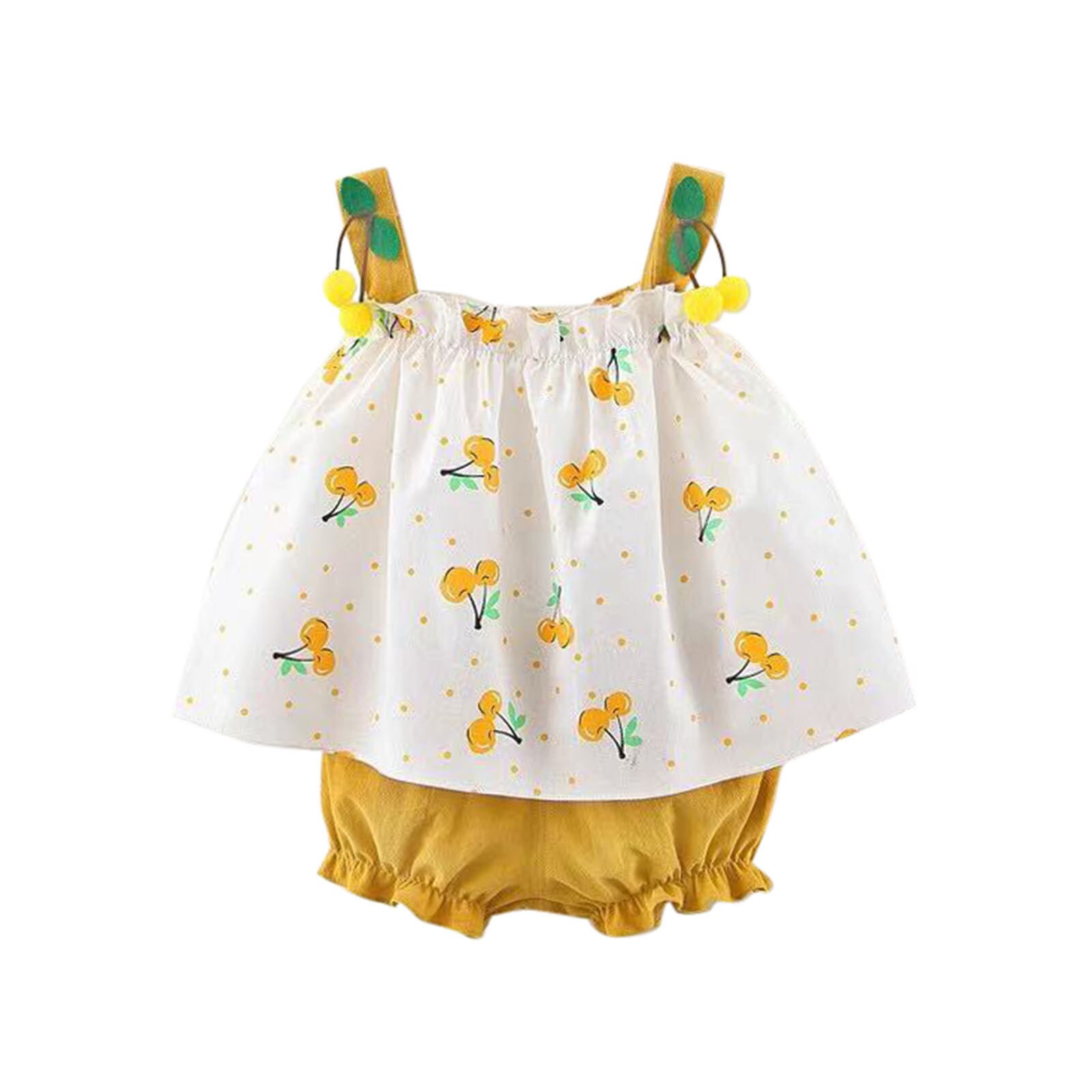 Meisjes Kleding Mouwloze Jurk Baby Baby Meisjes Bretels Polka Dot Print Jurk Tops Shorts Outfits Kinderkleding Sets: YELLOW / 3T