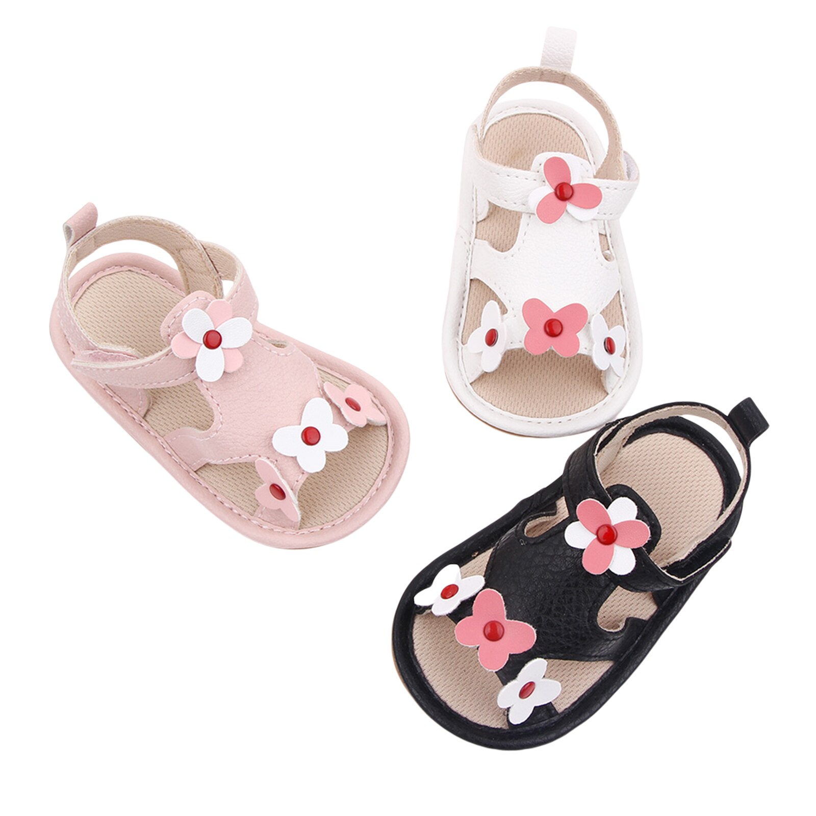 Sommerliche sandalen für babys und kleinkinder, mädchen, prinzessinnenschuhe mit 3d blumen, rutschfeste pu-gummischuhe