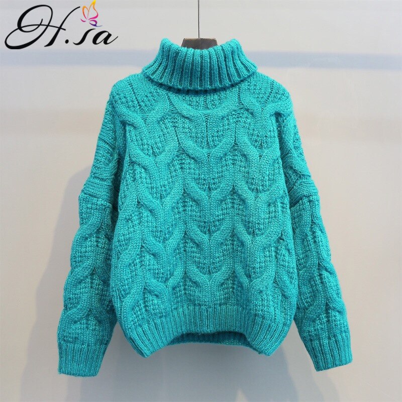 H.SA Women Winter Warm Christmas Sweaters Korean Twist Knitwear Pullovers Long Sleeve Thick Jumpers Loose Outerwear Tops