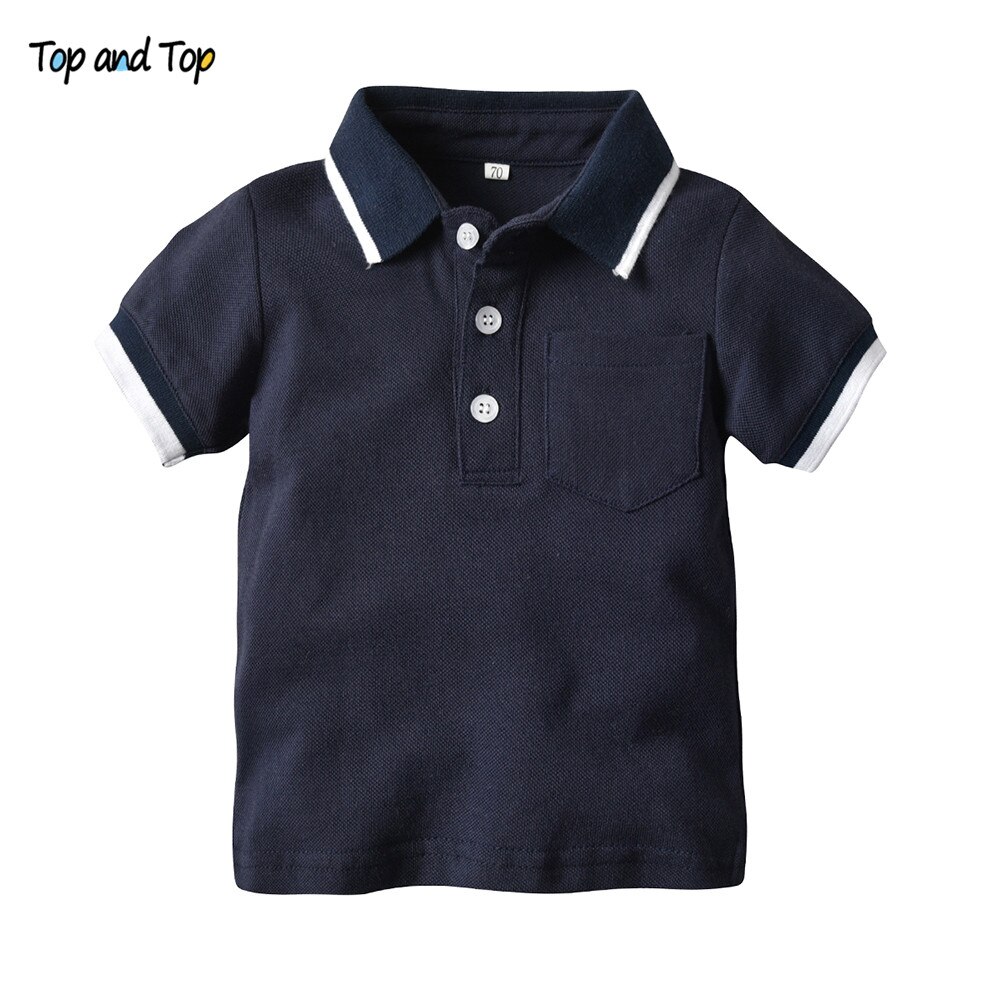 Top en Top Zomer Baby Boy Mode Gentleman T-shirt Korte Mouw Katoen Peuter Tops Baby Kleding: Navy Blue / 18m