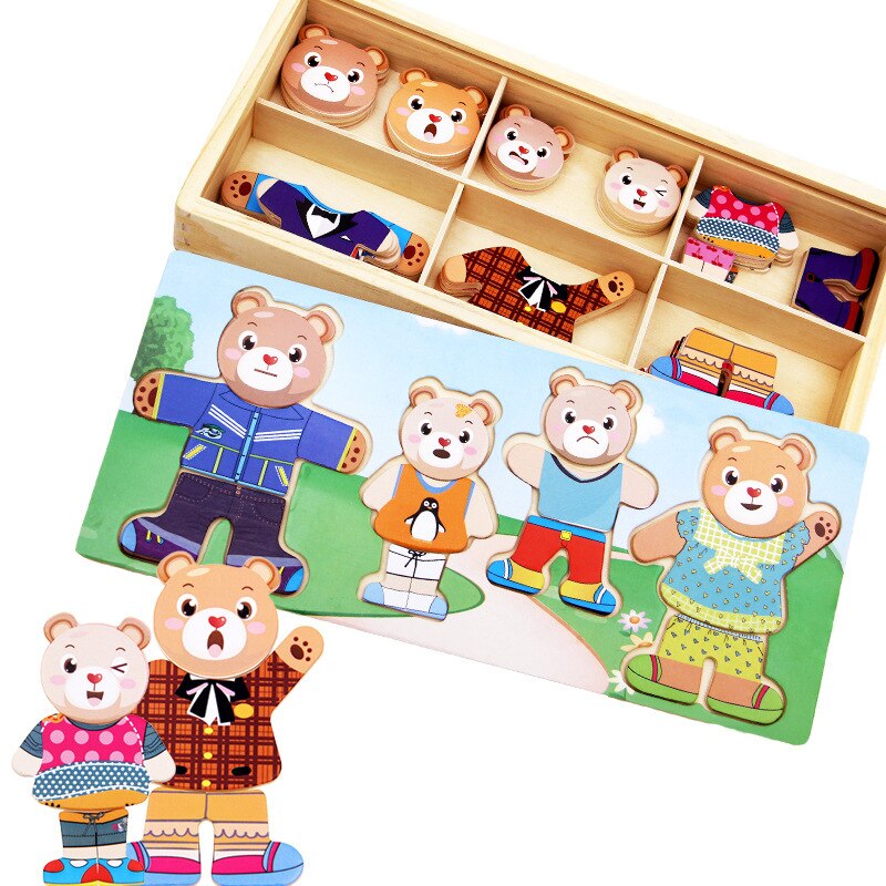 Kid 'S Houten Puzzel Multi Stuk Pak Dier Veranderende Kleding Game Kind Vroege Onderwijs Hand Grijpen Board Matching Puzzel speelgoed