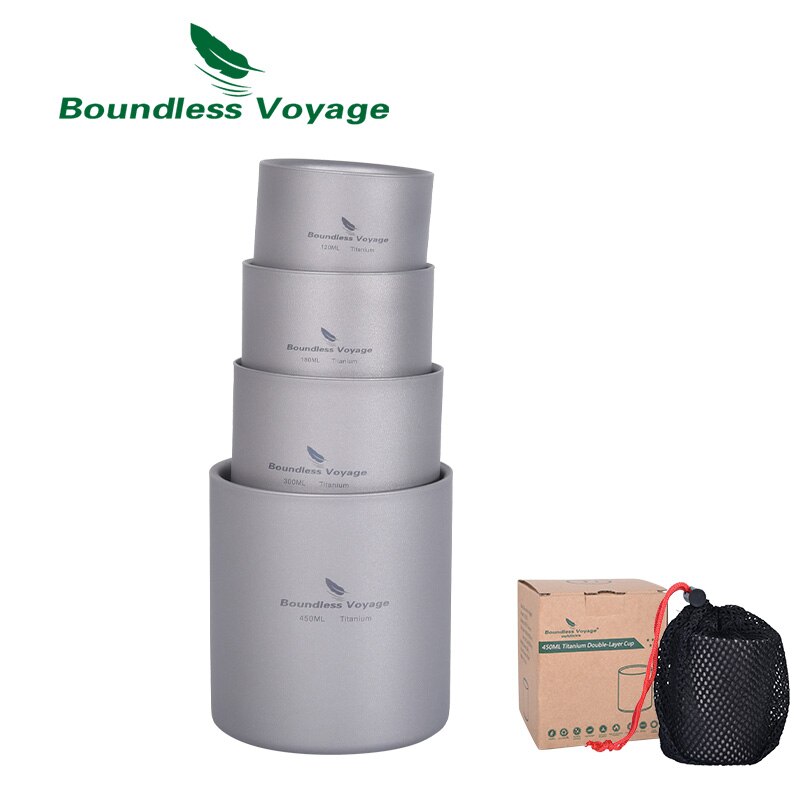 Grenzeloze Voyage Titanium Cup Camping Mok Outdoor 4 In 1 Dubbelwandige Opvouwbare Servies Lichtgewicht Koffie Thee Water Drinkware