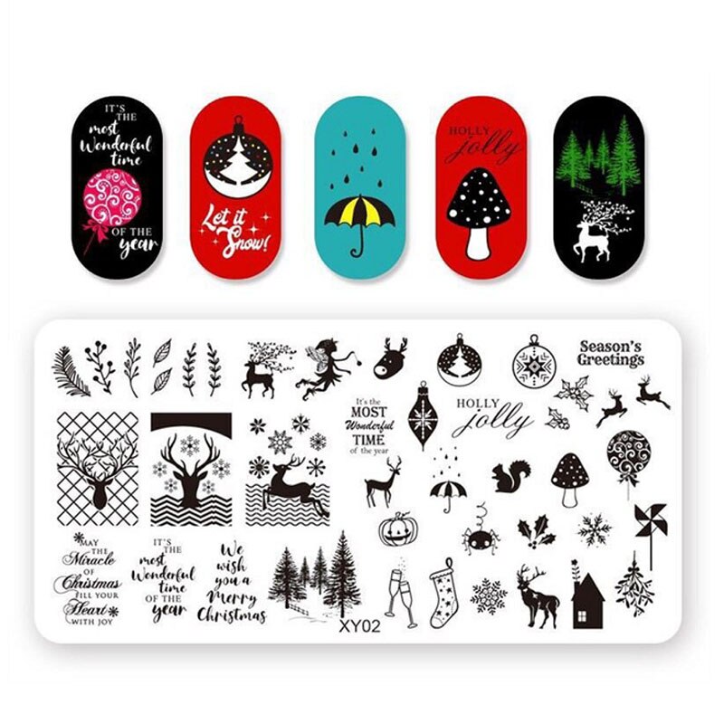 Nagel Stanzen Platten Weihnachten Schneeflocken Elch Glocke Santa Claus Winter Nail art Stempel Vorlage Bild Platte Schablone Maniküre Werkzeug: xy2