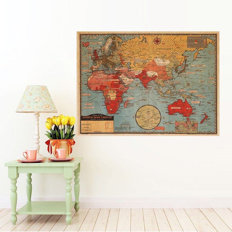 Nostalgic Kraft Paper world map Wall Stickers Home decoration Art Wallpaper Matte Living room study background Retro sticker
