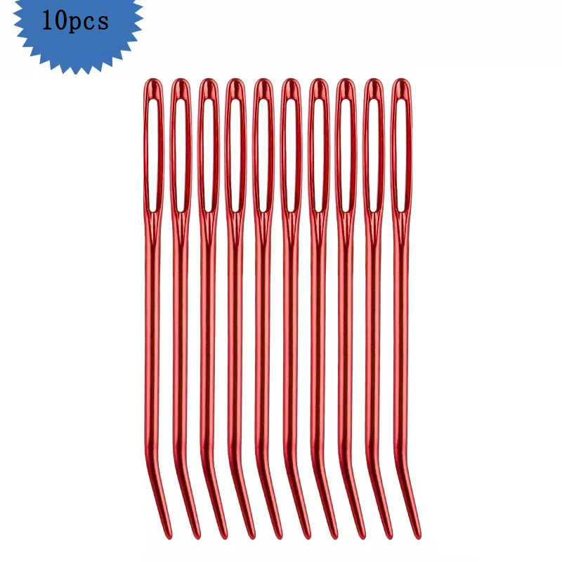 10pcs Yarn Knitting Needles Tapestry Large Eye Curved Tip Needles Sewing Pins Set DIY Household Sewing Tools: Red