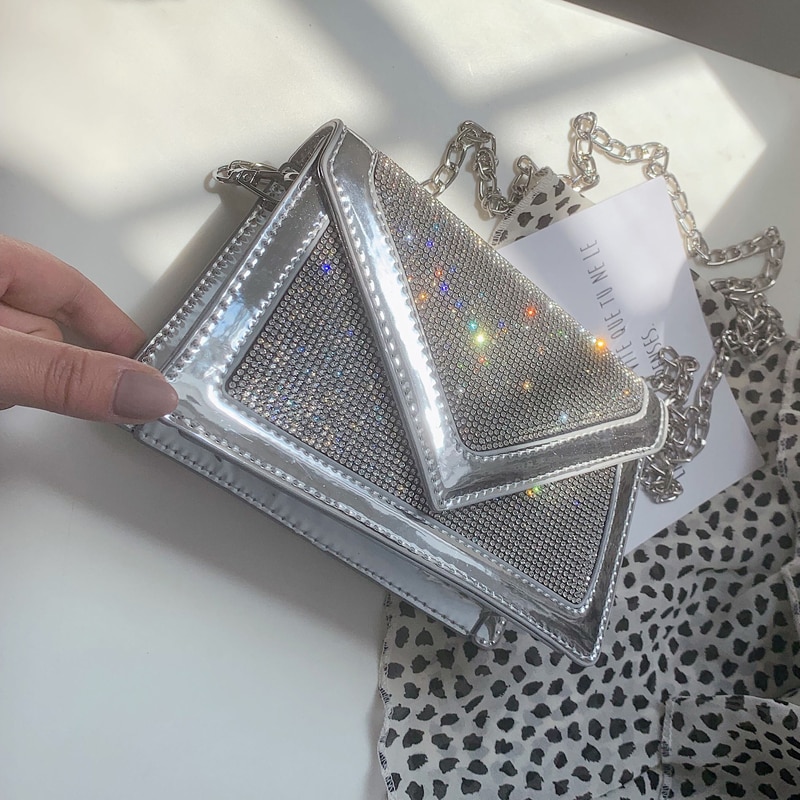 Diamant paillettes rabat carré paquet été nouvelle en cuir PU femmes concepteur sac à main chaîne épaule sacs de messager
