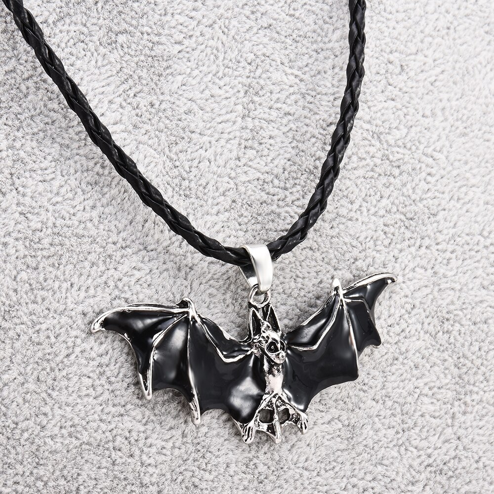 Rope Enamel Bat Pendant Necklace Unisex Gothic Jewelry Halloween