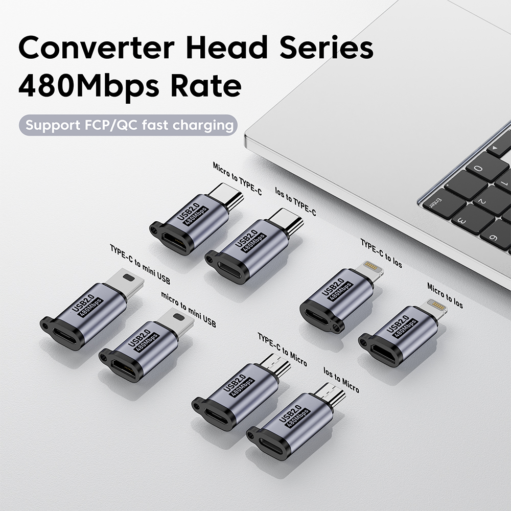 Adapter Micro USB na Type C Mini USB na USB C 480Mbps Szybkie ładowanie danych Złącze USBC na Lightning Adapter do iphone'a Android