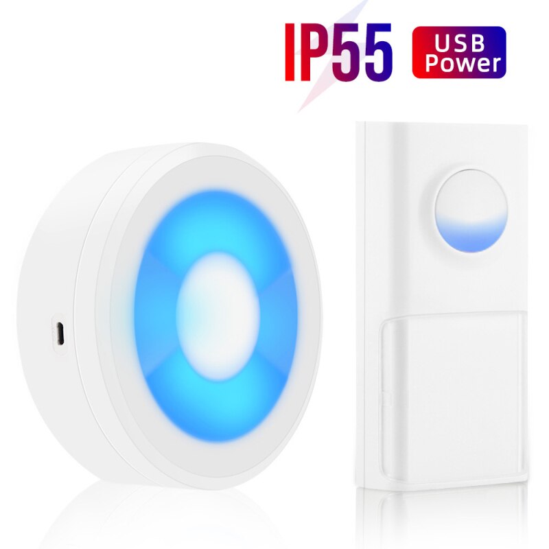 USB Powered IP55 Waterproof Wireless Smart Doorbell Door Bell Ring Chime Call 433MHZ LED Night Light Home Plug-Free: 08