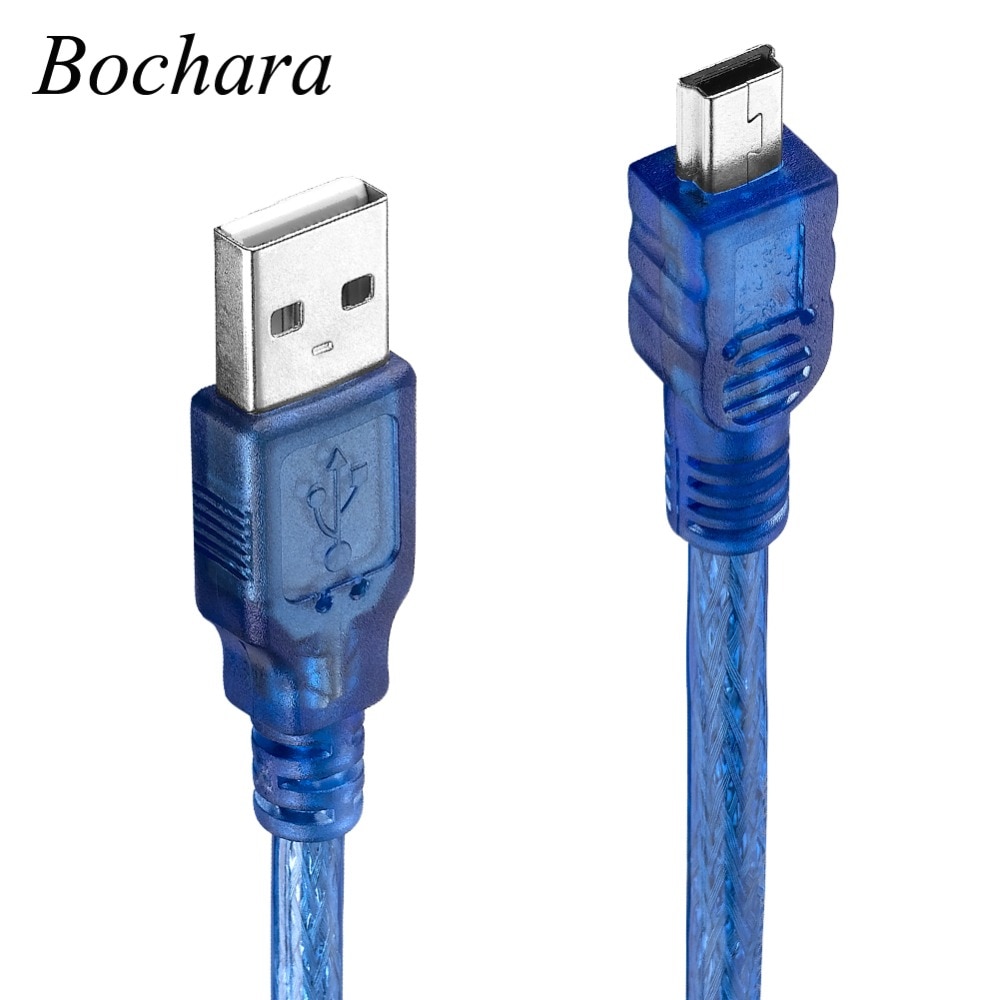 Bochara Mini 5P Usb Kabel Usb 2.0 Type A Male Naar Mini 5P Male Data Kabel Dual Afscherming (Folie + Gevlochten) 30 Cm 50 Cm 1 M