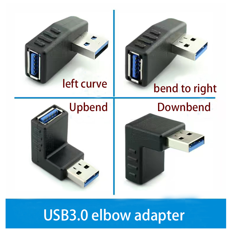 USB 3.0 90 Degree Adapter, Online and Offline, Left and Right Elbow, 90 Degree, L-shaped Right Angle, USB Port, Male To Fema