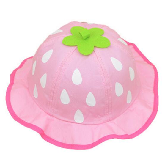 Flickor hatt hink hattar söt nät solmössa prick spädbarn mössor jordgubb små mössor sommar baby kläder