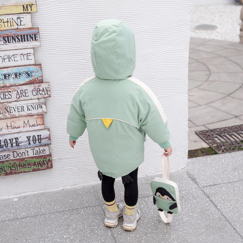 Winterjas voor babymeisjes, dikke, warme parka, 2-7 jaar oude pinguïnrugzak, katoenen jas, winterjas voor babymeisjes, winterkleding voor meisjes
