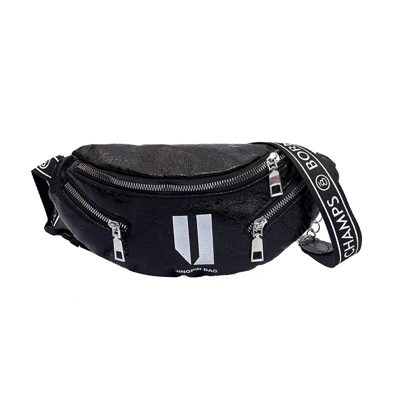 Sac de taille pour femmes lettre Fanny Pack PU cuir poitrine sac banane épaule sacs de messager femme taille ceinture sac hanche sac à main: Black Waist pack