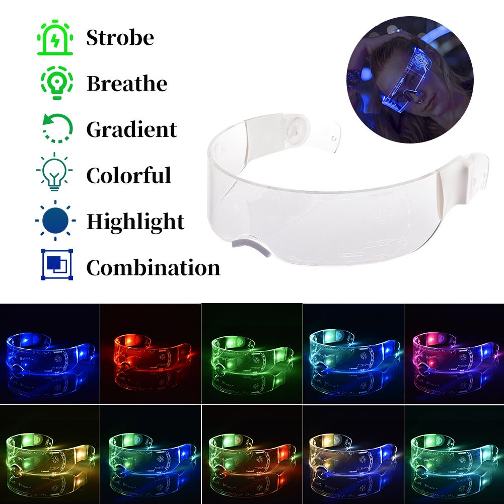 LED Luminous Glasses Futuristic Electronic Visor Glasses Light Up Glasses Prop for Halloween Festival KTV Bar Performance