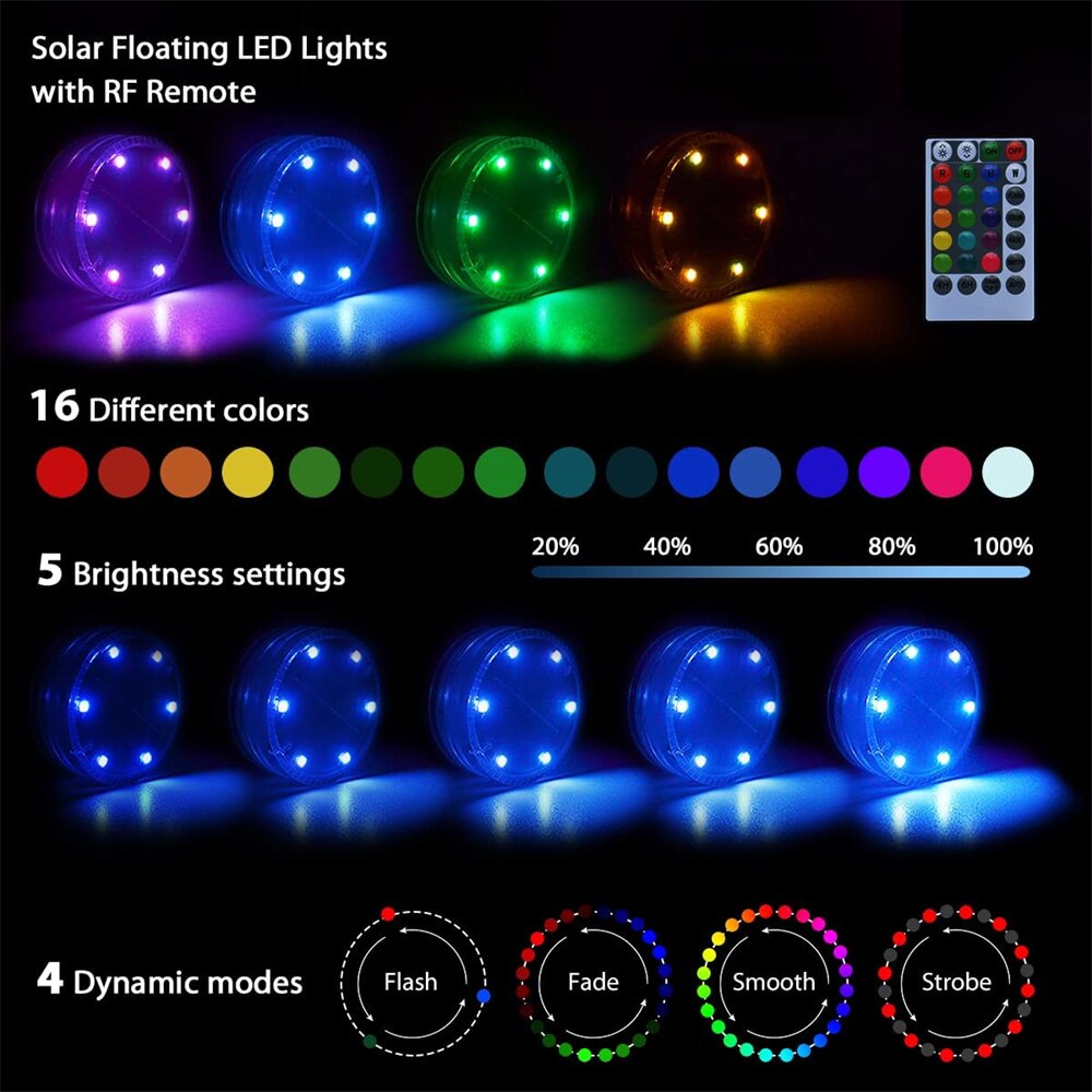 Solar LED Submersible Light Remote Control Underwater Night Lamp Pool Float Light For Swimming Pool Aquarium Fishing Lighting