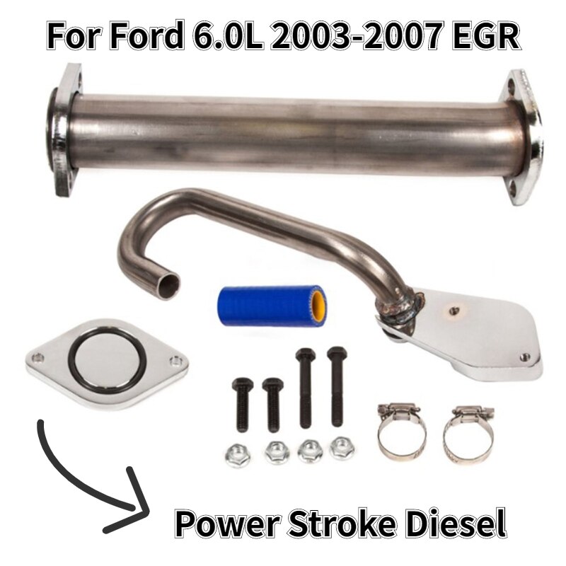 6.0L EGR Valve Pipe Kit EGR Bypass Delete Kit Auto Kit for Ford F250 F350 F450 F550 03-07 6.0L Power Stroke Diesel Turbo
