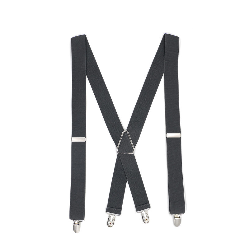 3.5 bredde menn bukseseler solid svart dobbel elastikk 4 klips justerbar toveis metall kryss x rygg dame bukser seler: Grå
