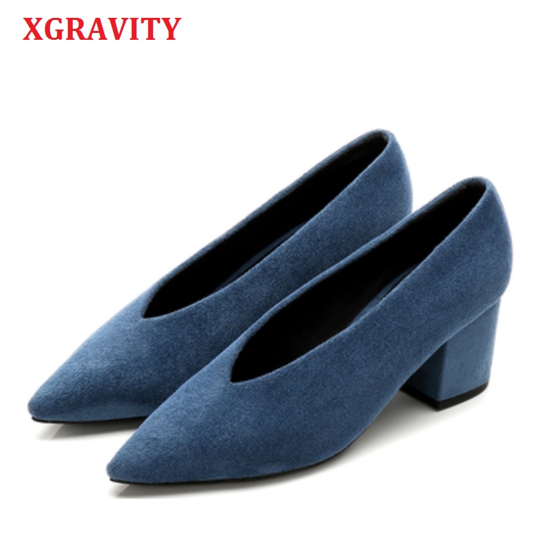 Xgravity flokk fottøy årgang kveld sko dame spiss tå v skjære kvinne sko høy hæl pumper sexy  c061