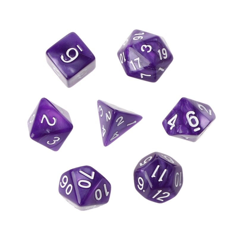 7Pcs Polyhedral Dice White Numbers For Dragon Pathfinder D20 D12 2xD10 D8 D6 D4