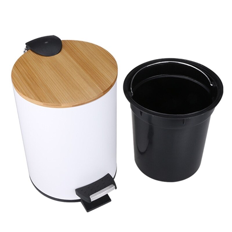 3/5L Wooden Flip Step Trash Can Garbage Rubbish Bin Waste Container Organizer for Bathroom Kitchen Office