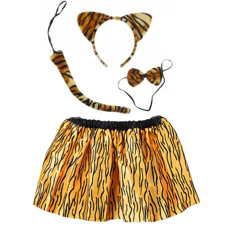 Halloween Kids Meisjes Dier Tijger Kostuum Set Fancy Dress Luipaard Ear Hoofdband Staart Strik Tutu Rok Cosplay Party