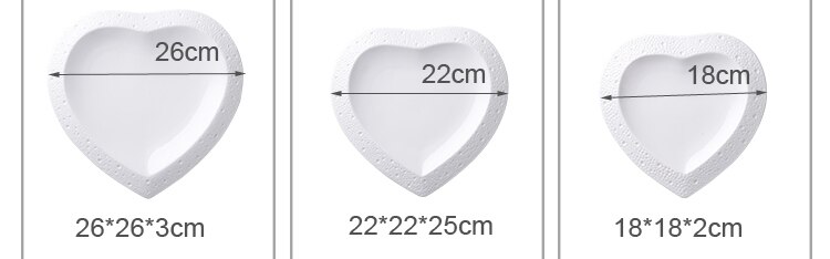 3pcs set, plain white embossed porcelain dinner plate sets, stone , wedding heart serving dish, dinnerware ceramic dishes: Default Title