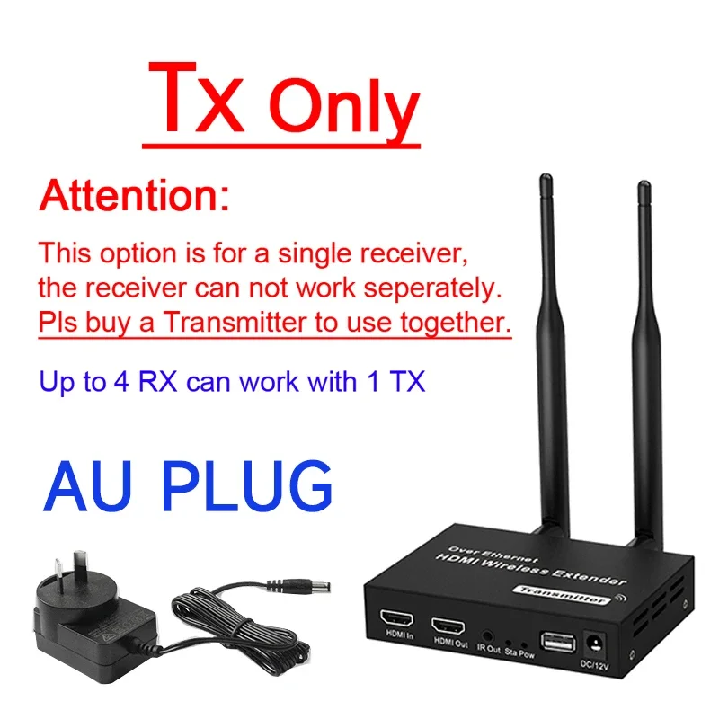 200m trådlösa videosändare/mottagare hdmi-förlängare tv-sticka skärmspegeladapter med ir kvm-loopout för pc-tv-projektor: Beige