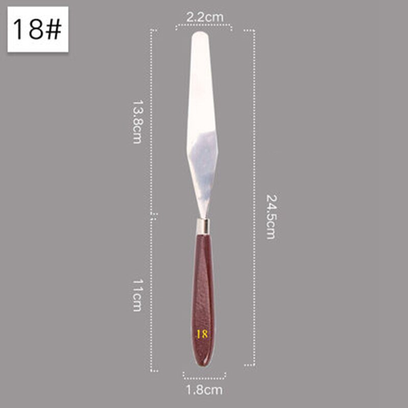 Stainless Steel Oil Painting Knife Brown Handle Spatula Palette Knife Arts Painting Tool Flexible Blades Stationery: NO.18